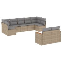 vidaXL 9-tlg. Garten-Sofagarnitur mit Kissen Beige Poly Rattan