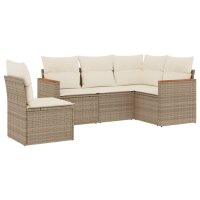 vidaXL 5-tlg. Garten-Sofagarnitur mit Kissen Beige Poly Rattan