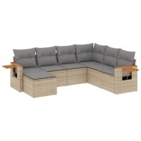 vidaXL 7-tlg. Garten-Sofagarnitur mit Kissen Beige Poly Rattan