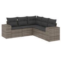 vidaXL 5-tlg. Garten-Sofagarnitur mit Kissen Grau Poly Rattan