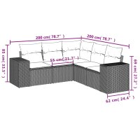 vidaXL 5-tlg. Garten-Sofagarnitur mit Kissen Grau Poly Rattan