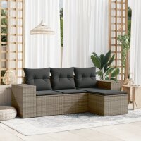 vidaXL 4-tlg. Garten-Sofagarnitur mit Kissen Grau Poly...