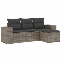 vidaXL 4-tlg. Garten-Sofagarnitur mit Kissen Grau Poly...