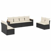 vidaXL 8-tlg. Garten-Sofagarnitur mit Kissen Schwarz Poly Rattan