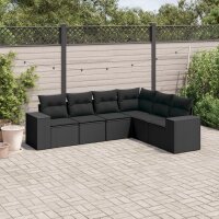 vidaXL 6-tlg. Garten-Sofagarnitur mit Kissen Schwarz Poly Rattan