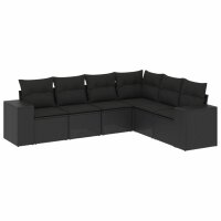 vidaXL 6-tlg. Garten-Sofagarnitur mit Kissen Schwarz Poly Rattan