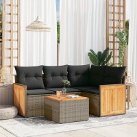 vidaXL 5-tlg. Garten-Sofagarnitur mit Kissen Grau Poly Rattan