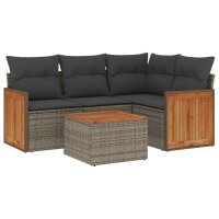 vidaXL 5-tlg. Garten-Sofagarnitur mit Kissen Grau Poly Rattan