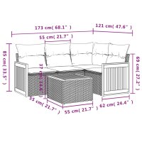 vidaXL 5-tlg. Garten-Sofagarnitur mit Kissen Grau Poly Rattan