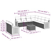 vidaXL 10-tlg. Garten-Sofagarnitur mit Kissen Grau Poly Rattan