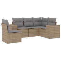 vidaXL 5-tlg. Garten-Sofagarnitur mit Kissen Beige Poly Rattan