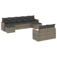 vidaXL 9-tlg. Garten-Sofagarnitur mit Kissen Grau Poly Rattan