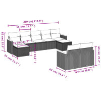 vidaXL 9-tlg. Garten-Sofagarnitur mit Kissen Grau Poly Rattan