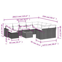 vidaXL 11-tlg. Garten-Sofagarnitur mit Kissen Schwarz Poly Rattan