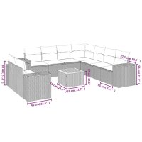 vidaXL 10-tlg. Garten-Sofagarnitur mit Kissen Schwarz Poly Rattan