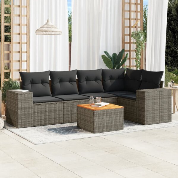 vidaXL 6-tlg. Garten-Sofagarnitur mit Kissen Grau Poly Rattan