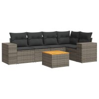 vidaXL 6-tlg. Garten-Sofagarnitur mit Kissen Grau Poly Rattan