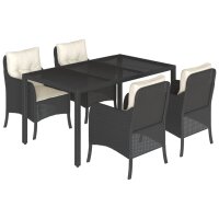 vidaXL 5-tlg. Garten-Essgruppe mit Kissen Schwarz Poly Rattan