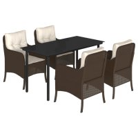 vidaXL 5-tlg. Garten-Essgruppe mit Kissen Braun Poly Rattan
