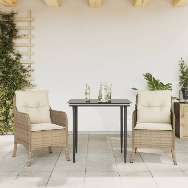 vidaXL 3-tlg. Garten-Essgruppe mit Kissen Beige Poly Rattan