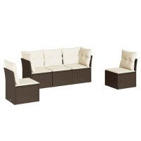 vidaXL 5-tlg. Garten-Sofagarnitur mit Kissen Braun Poly Rattan