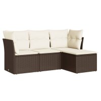 vidaXL 4-tlg. Garten-Sofagarnitur mit Kissen Braun Poly Rattan