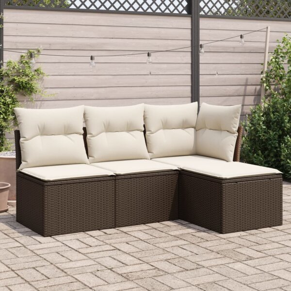 vidaXL 4-tlg. Garten-Sofagarnitur mit Kissen Braun Poly Rattan