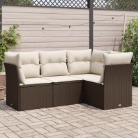 vidaXL 4-tlg. Garten-Sofagarnitur mit Kissen Braun Poly...