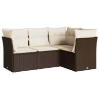 vidaXL 4-tlg. Garten-Sofagarnitur mit Kissen Braun Poly...