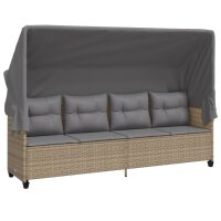 vidaXL Sonnenliege mit Dach und Kissen Beige Poly Rattan