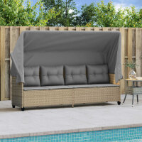 vidaXL Sonnenliege mit Dach und Kissen Beige Poly Rattan