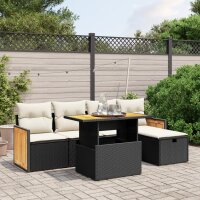 vidaXL 6-tlg. Garten-Sofagarnitur mit Kissen Schwarz Poly Rattan