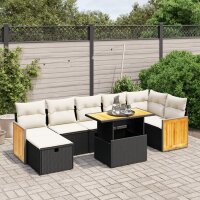 vidaXL 8-tlg. Garten-Sofagarnitur mit Kissen Schwarz Poly Rattan