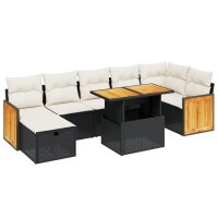 vidaXL 8-tlg. Garten-Sofagarnitur mit Kissen Schwarz Poly Rattan