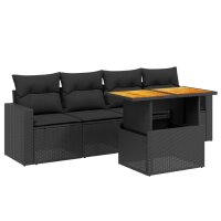 vidaXL 5-tlg. Garten-Sofagarnitur mit Kissen Schwarz Poly...