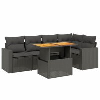 vidaXL 6-tlg. Garten-Sofagarnitur mit Kissen Schwarz Poly Rattan