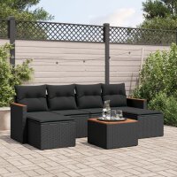 vidaXL 7-tlg. Garten-Sofagarnitur mit Kissen Schwarz Poly Rattan