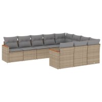 vidaXL 10-tlg. Garten-Sofagarnitur mit Kissen Beige Poly...