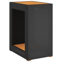 vidaXL Garten-Beistelltisch mit Holzplatte Schwarz Poly Rattan