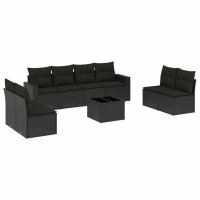 vidaXL 9-tlg. Garten-Sofagarnitur mit Kissen Schwarz Poly Rattan