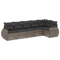 vidaXL 6-tlg. Garten-Sofagarnitur mit Kissen Grau Poly Rattan