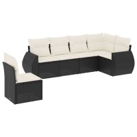 vidaXL 6-tlg. Garten-Sofagarnitur mit Kissen Schwarz Poly Rattan