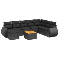 vidaXL 9-tlg. Garten-Sofagarnitur mit Kissen Schwarz Poly Rattan