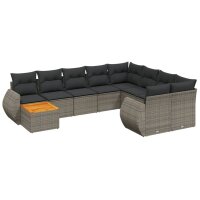 vidaXL 10-tlg. Garten-Sofagarnitur mit Kissen Grau Poly...