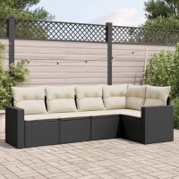 vidaXL 5-tlg. Garten-Sofagarnitur mit Kissen Schwarz Poly Rattan