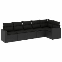 vidaXL 6-tlg. Garten-Sofagarnitur mit Kissen Schwarz Poly Rattan