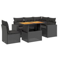 vidaXL 6-tlg. Garten-Sofagarnitur mit Kissen Schwarz Poly Rattan