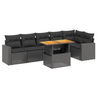 vidaXL 7-tlg. Garten-Sofagarnitur mit Kissen Schwarz Poly Rattan