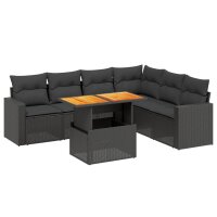 vidaXL 7-tlg. Garten-Sofagarnitur mit Kissen Schwarz Poly Rattan