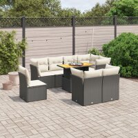 vidaXL 9-tlg. Garten-Sofagarnitur mit Kissen Schwarz Poly Rattan